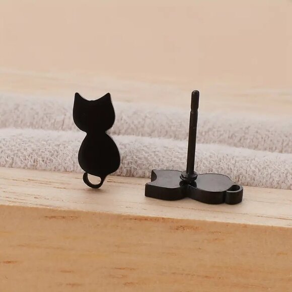 Set (3) pair Stainless Steel KITTY CAT Stud Earrings - Picture 7 of 9